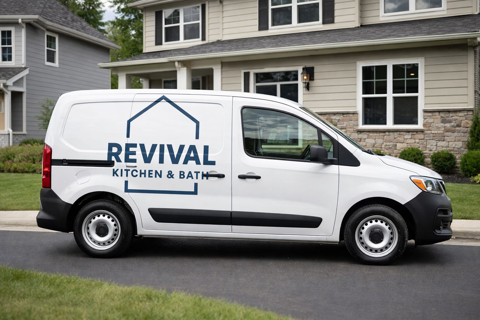 Revival Kitchen & Bath van parked outside a client’s home